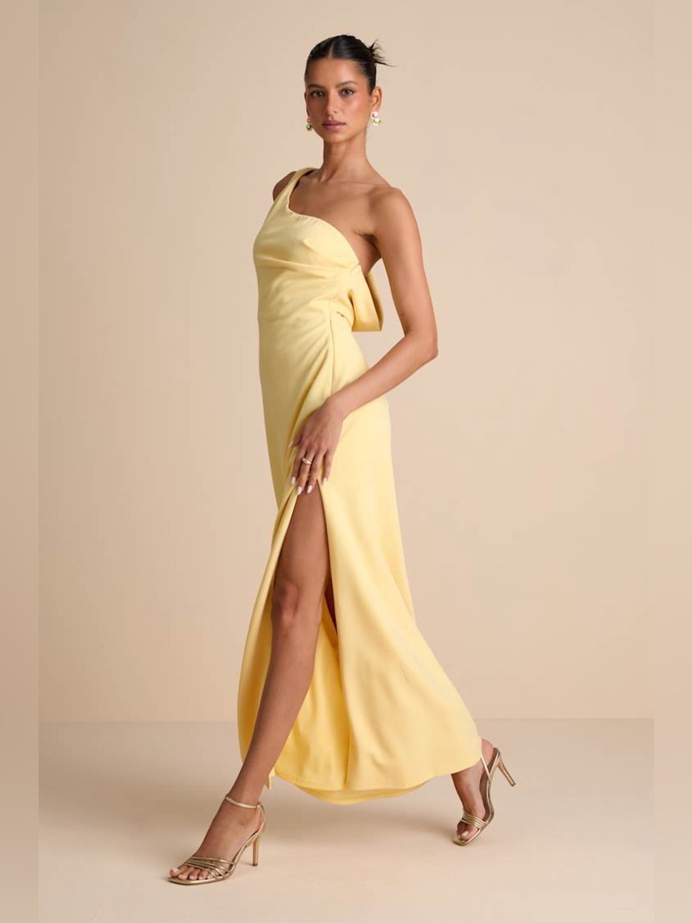 Lulus Maevyn Light Yellow Cowl Back Column Maxi Dress